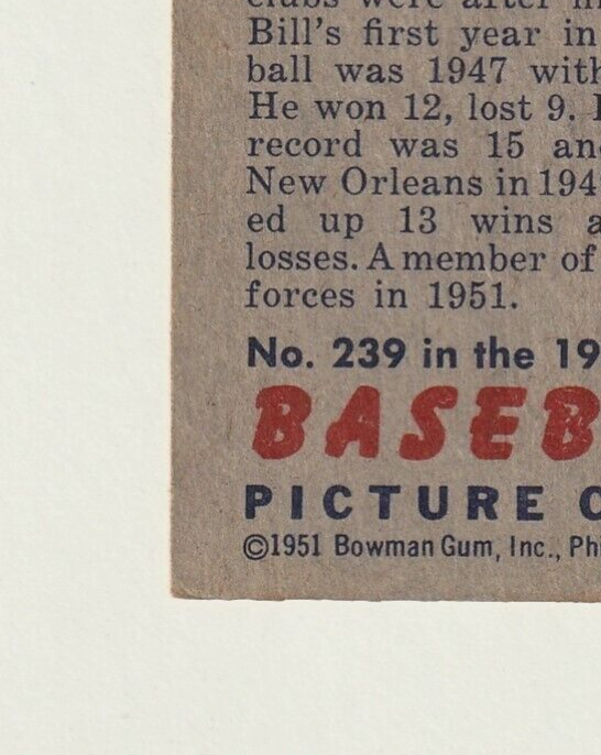 1951 Bowman   -  BILL MacDONALD   -  Pittsburgh Pirates  Rookie  #239  G-VG