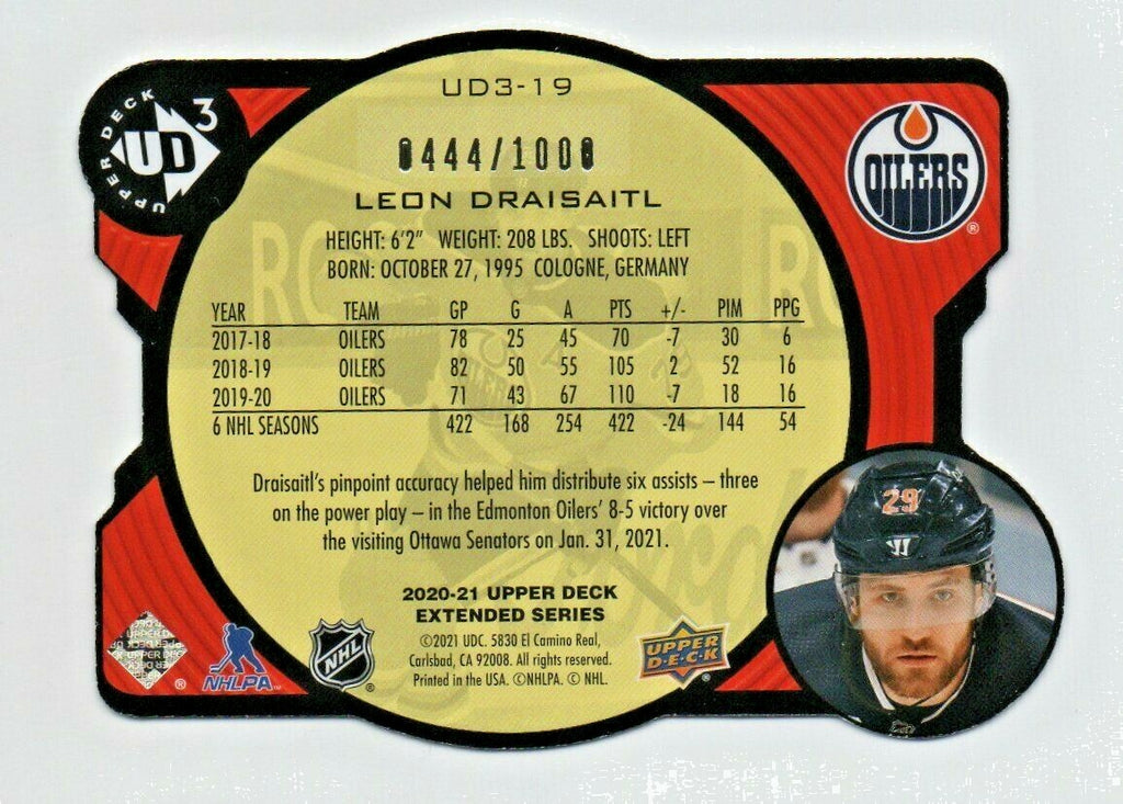2020-21 UPPER DECK EXTENDED SERIES  LEON DRAISAITL UD3 DIE CUT 0444/1000 #UD3-19