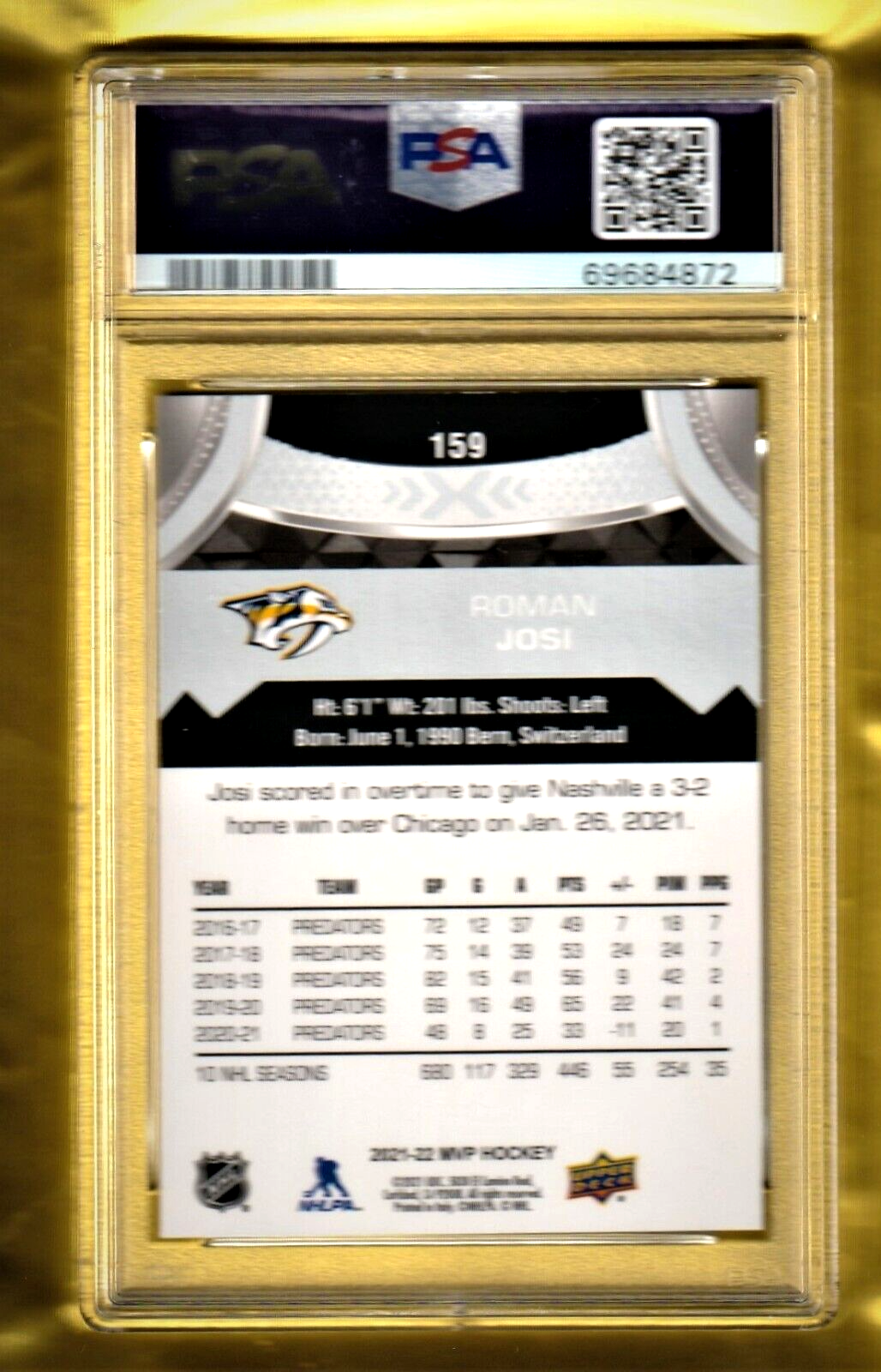 2021 Upper Deck MVP Silver Script  -  Roman Josi   #159 PSA 9 MINT  -  Nashville