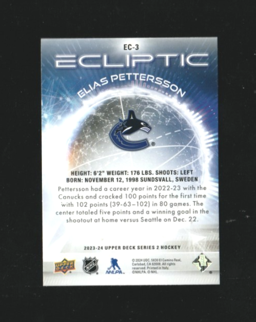 2023-24  Upper Deck Series 2  Ecliptic Ec-3 - Elias Pettersson Vancouver Canucks