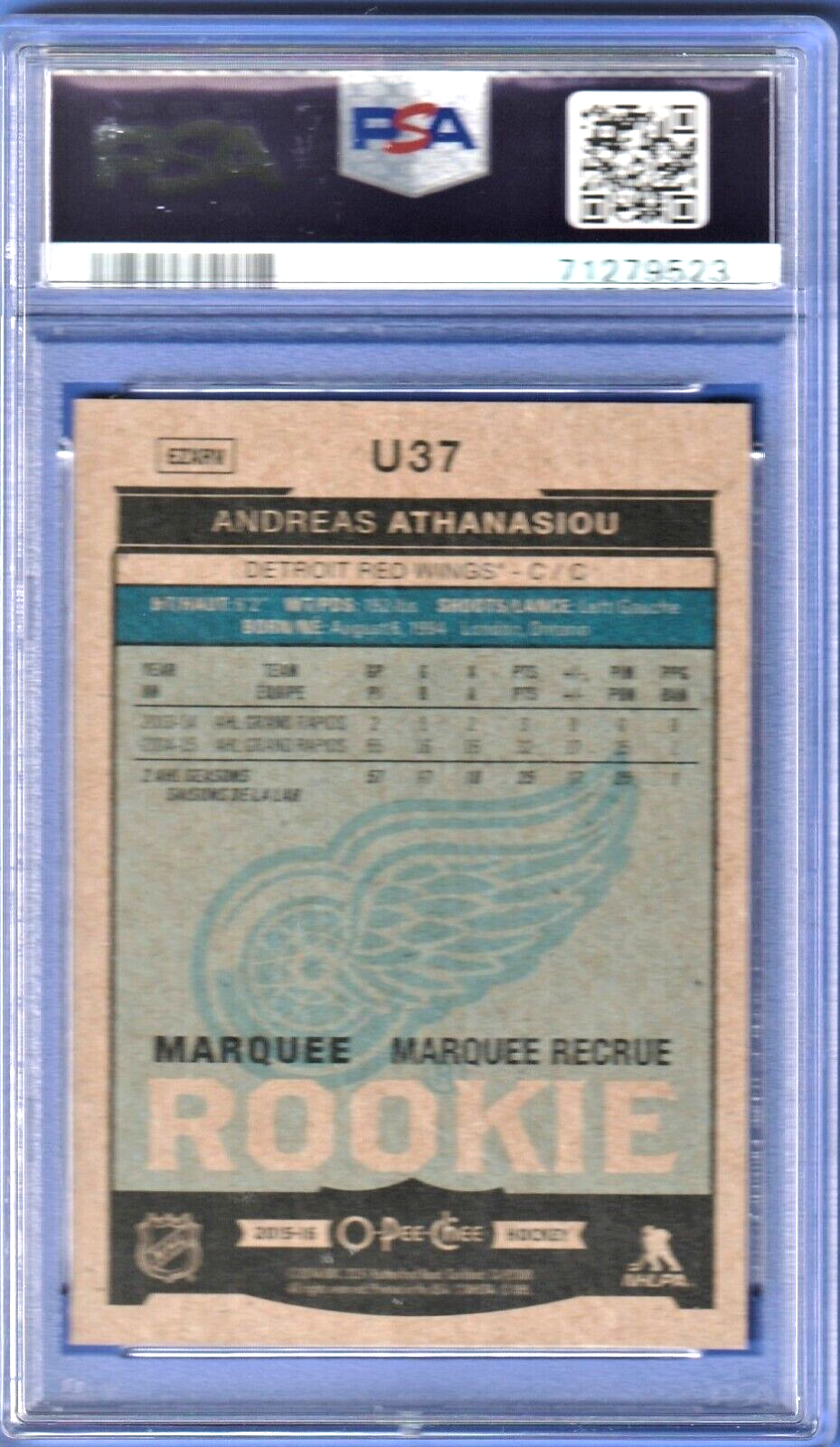 2015 O-Pee-Chee Update  -  Andreas Athanasiou  -  Detroit ROOKIE #U37 PSA 9 MINT