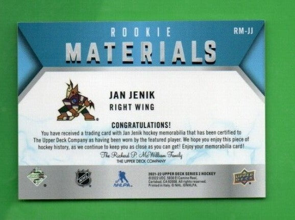 Jan Jenik 2021-22 UD Series 2 Rookie Materials WHITE  Jersey  -  RM-JJ