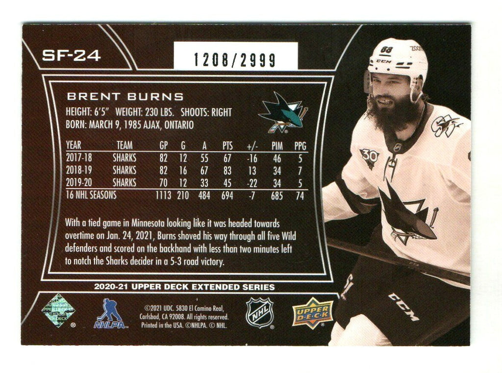 2020-21 UD Extended Series SPx FINITE - Brent Burns  -  SF-24 1208/2999 San Jose