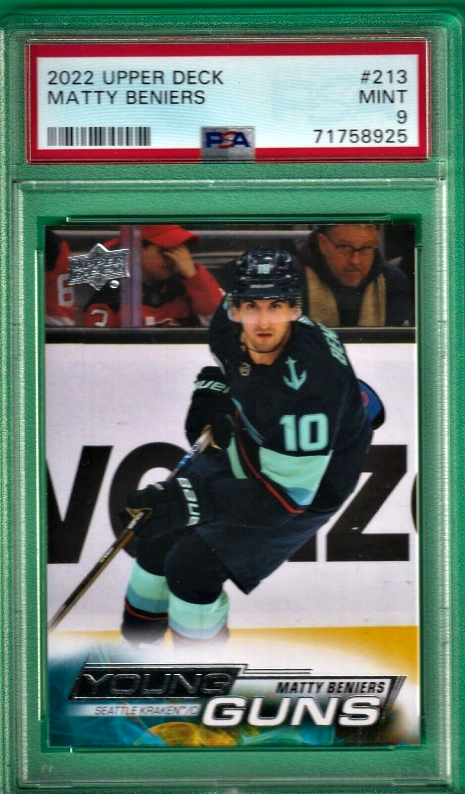 2022 Upper Deck Young Guns - Matty Beniers  -  Kraken  ROOKIE #213 PSA 9 MINT