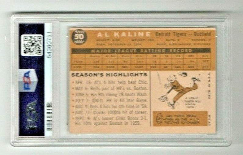 1960 Topps #50 Al Kaline Detroit Tigers PSA 4 VG - EX 