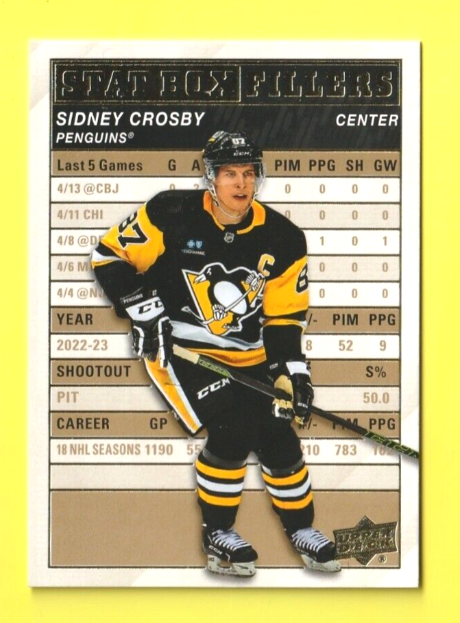 2023-24 Upper Deck Series 1 Stat Box Fillers   Gold   #SB-12   -   Sidney Crosby
