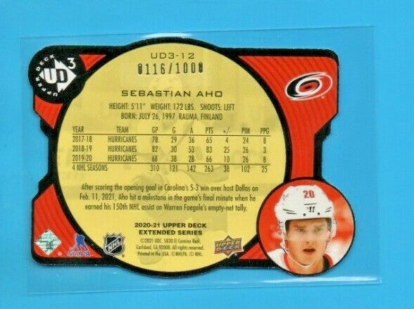Sebastian Aho 2020-21 upper deck extended series UD3-12  - 0116/1000 -Hurricanes