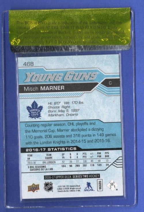 2016-17 Upper Deck  #468 Mitch Marner Young Guns Graded BGS 9.5 Mint -  Leafs RC