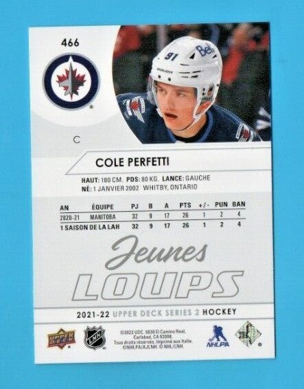 Cole Perfetti 2021-22 Upper Deck Series 2  French Young Guns JEUNES LOUPS  #466