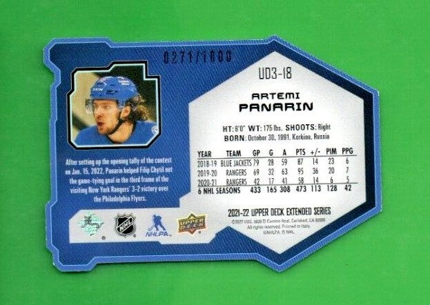 Artemi Panarin 2021-22 Upper Deck Extended UD3 SILVER 0271/1000 Rangers  #UD3-18