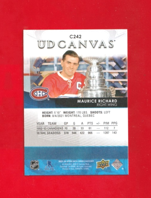 2023-24 Upper Deck UD Canvas Legends  MAURICE RICHARD - Montreal Canadiens #C242