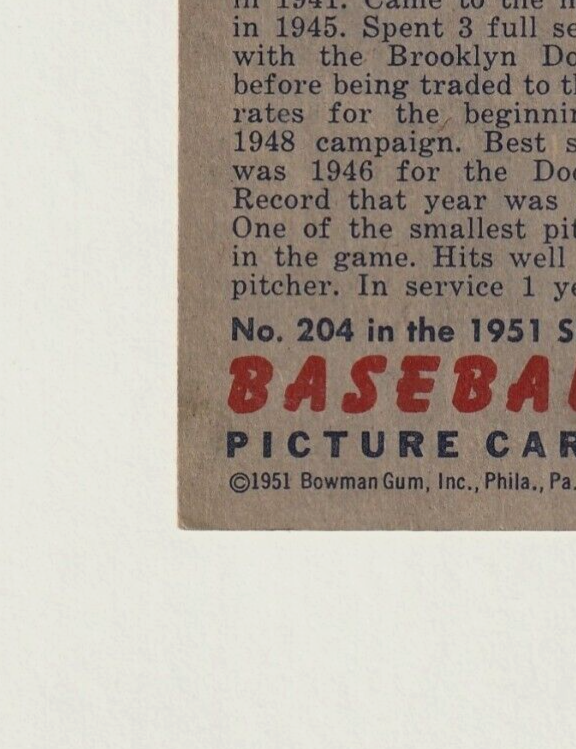 1951 Bowman #204   -   Vic Lombardi  -  Rookie  -  Pittsburgh Pirates