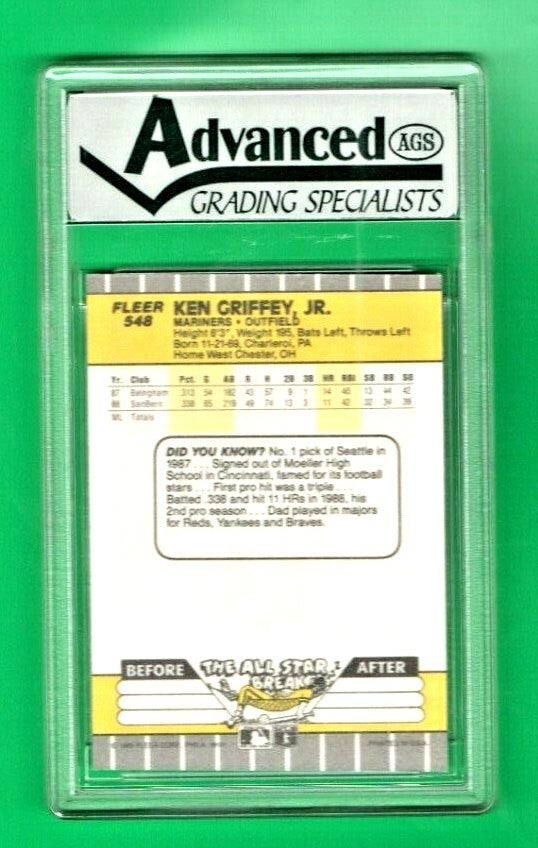 1989 Fleer Ken Griffey Jr. Mint ROOKIE CARD #548 Baseball RC -  Advanced Mint  9