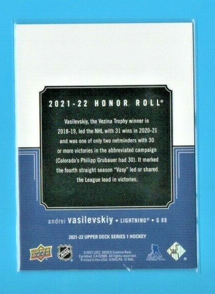 2021-22 Upper Deck Series 1 Andrei Vasilevskiy Honor Roll  SP # G-88  -  126/250