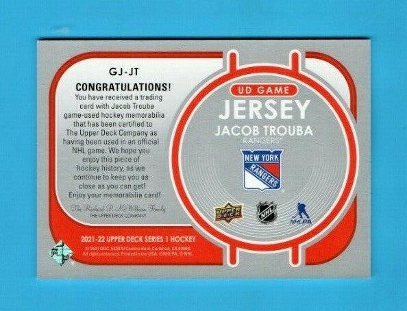 2021-22 Upper Deck Game Jerseys #GJ-JT - Jacob Trouba - New York Rangers - White