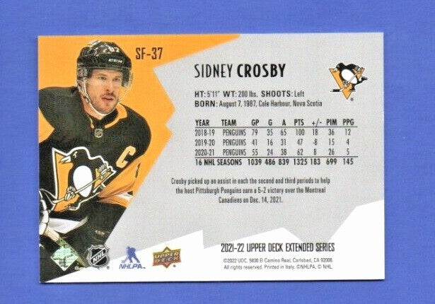Sidney Crosby     2021-22 UD Ext. SPxFinite Radiance Silver #SF-37    1322/2999