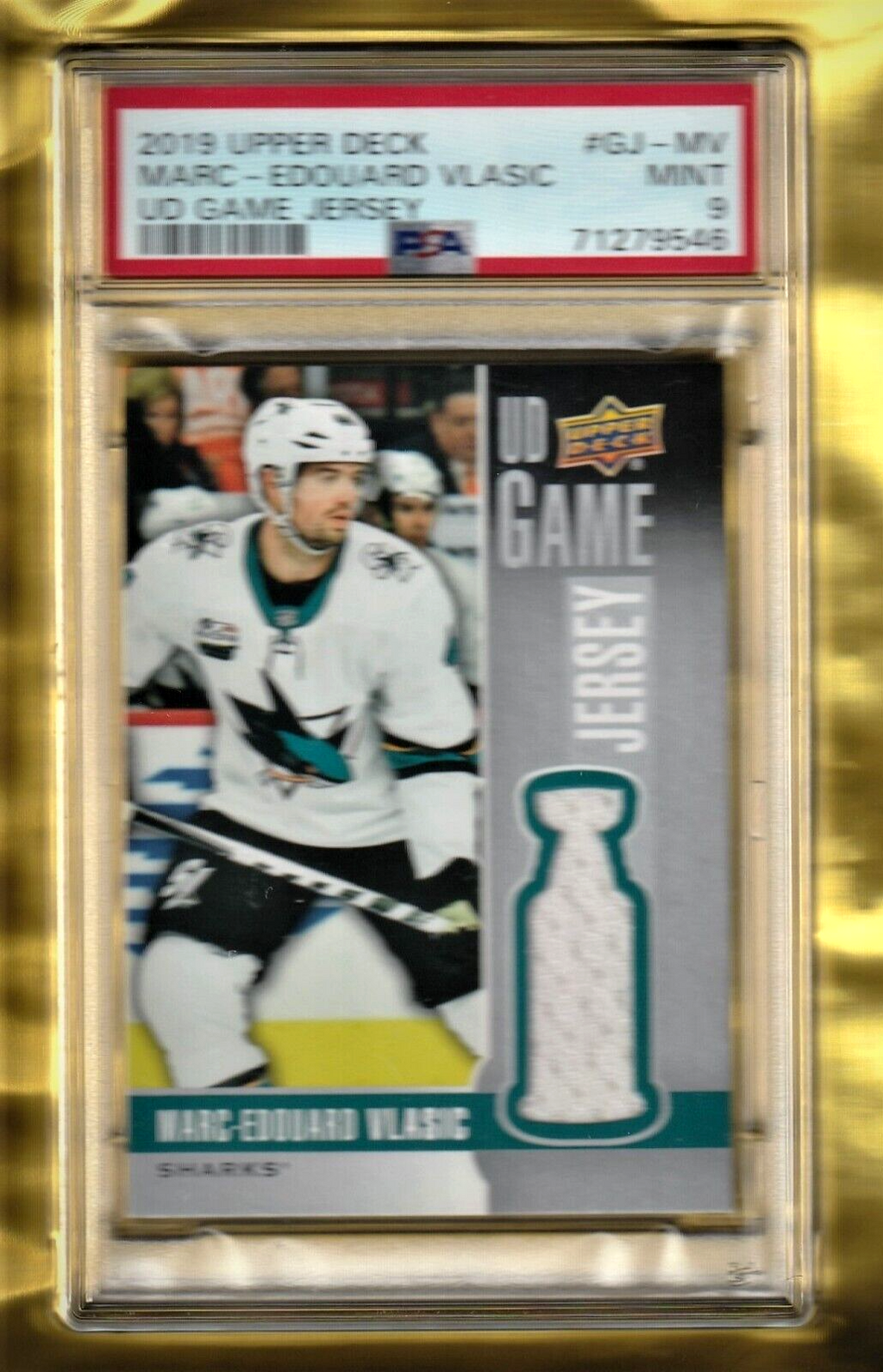 2019 Upper Deck Game Jersey  -  Marc-Edouard Vlasic   PATCH #GJ-MV    PSA 9 MINT