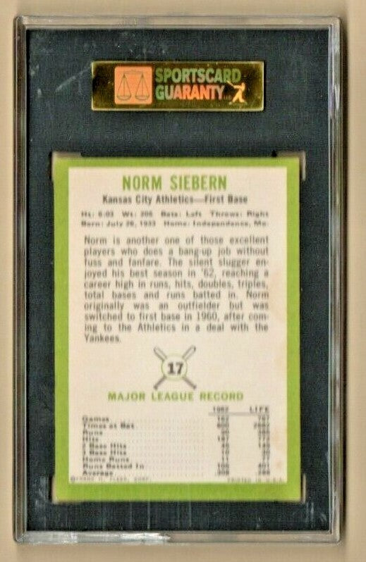 1963 Fleer #17 Norm Siebern Kansas City A's  Graded Baseball Card 