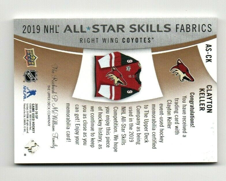 2019-20 SP Game-Used 2019 NHL All-Star Skills Fabrics Patch Clayton Keller 26/35