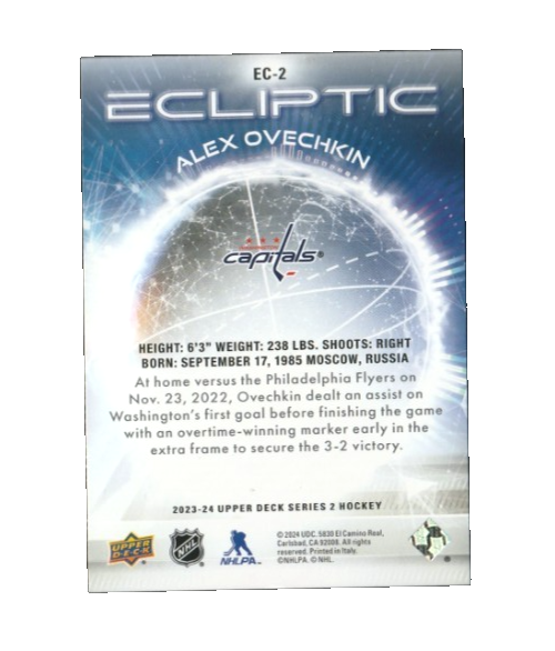 2023-24 Upper Deck Series 2  Ecliptic Ec-2  Alex Ovechkin  - Washington Capitals