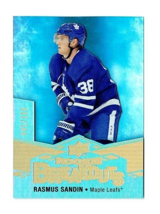 2019-20 Upper Deck Rookie Breakouts Rasmus Sandin #RB-18 #/100 - LEAFS
