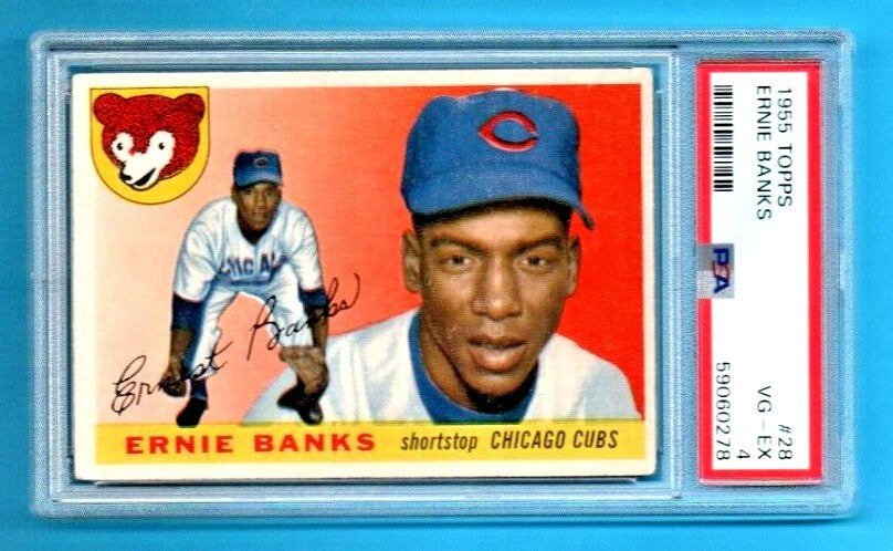 1955 Topps  - Ernie Banks  - Chicago Cubs - HOF - Baseball Card #28 PSA  VG-EX 4