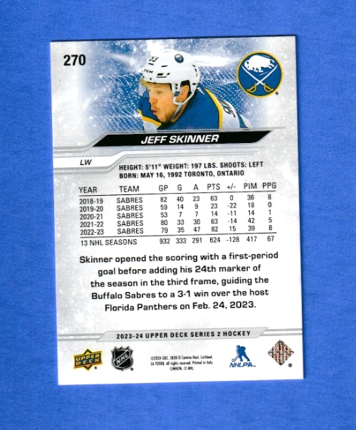 2023-24 Upper Deck Series 2 Deluxe 089/250  Jeff Skinner #270  -  Buffalo Sabres