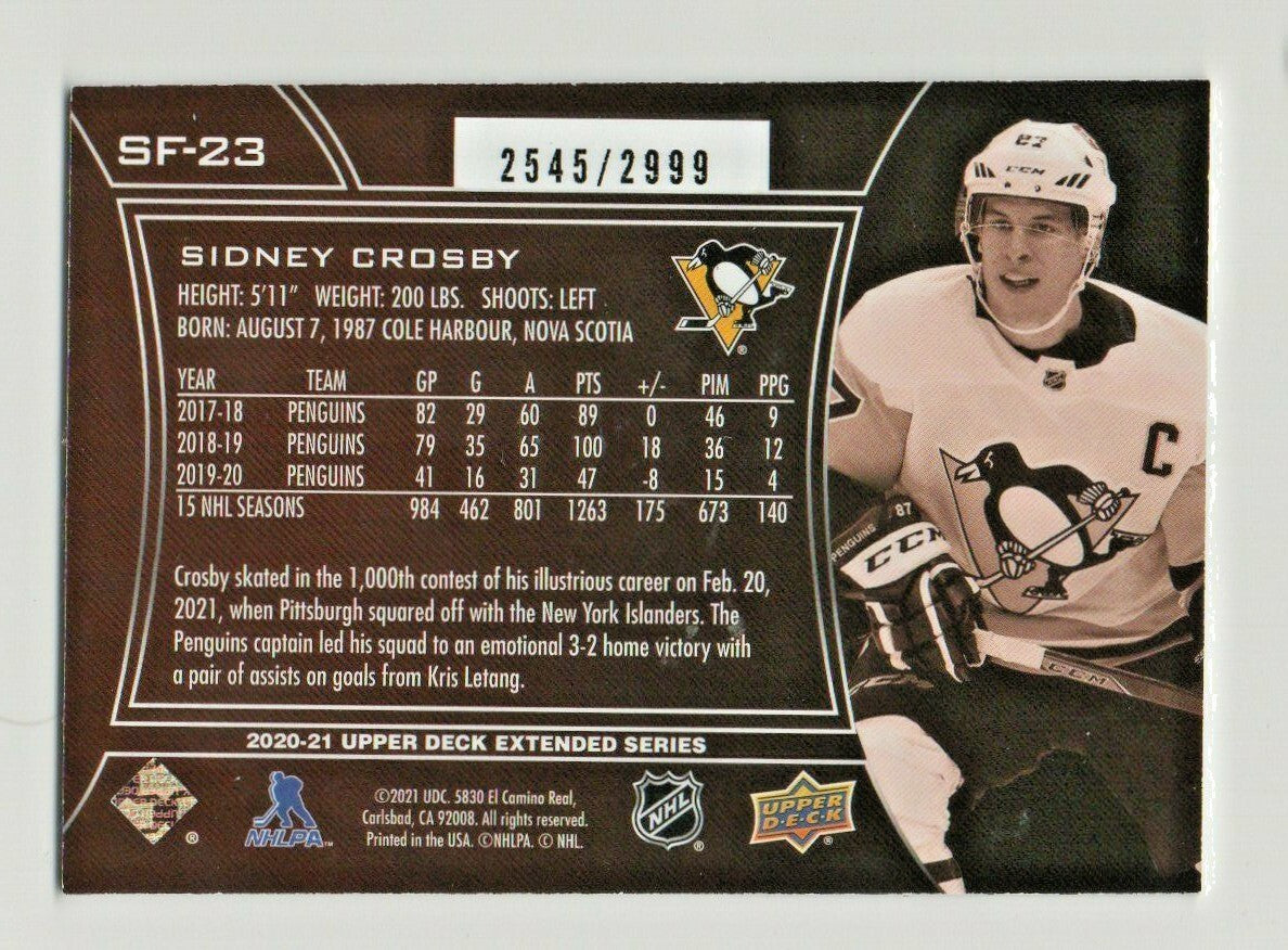 2020-21 UPPER DECK EXTENDED SERIES SIDNEY CROSBY SPX FINITE 2545/2999 Penguins