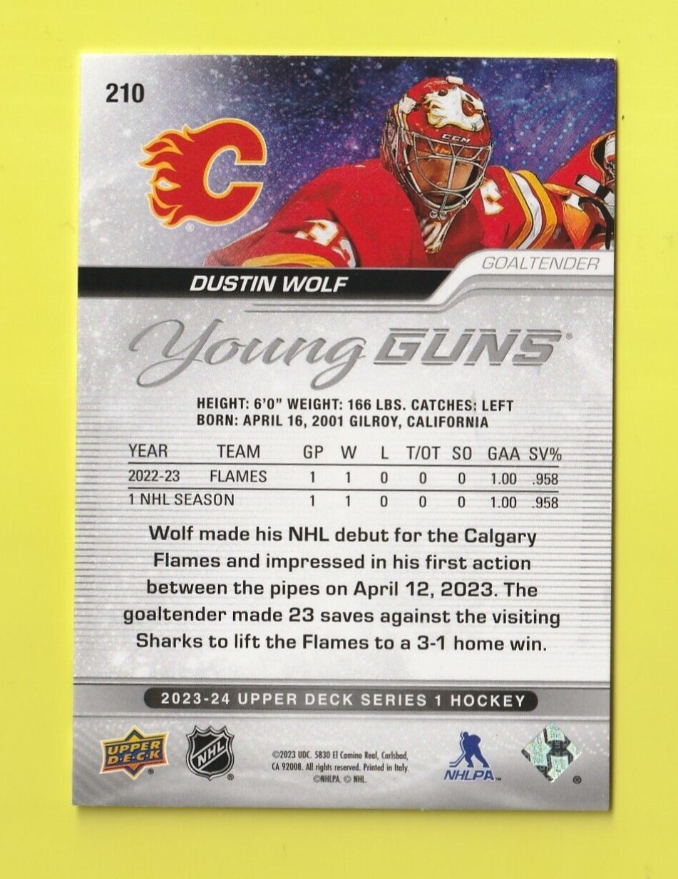 2023-24 Upper Deck Young Guns Deluxe #210 Dustin Wolf 210 /250 - Calgary Flames
