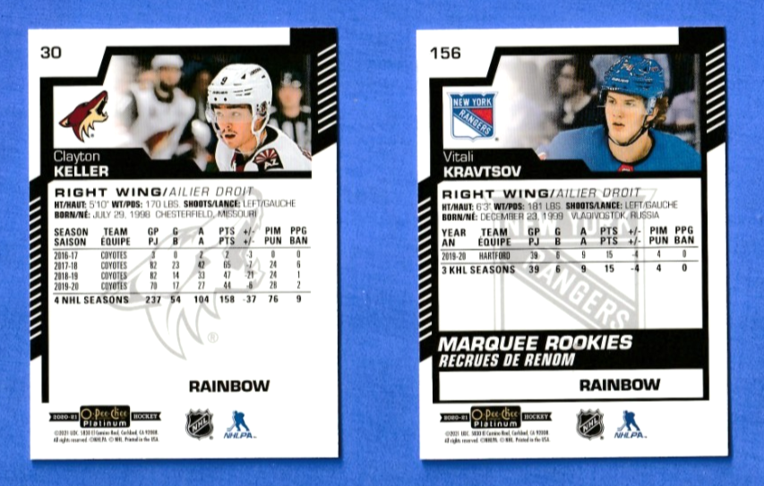 2020-21 OPC Platinum Marquee Rookies RAINBOW  Kravtsov #156 Keller #30