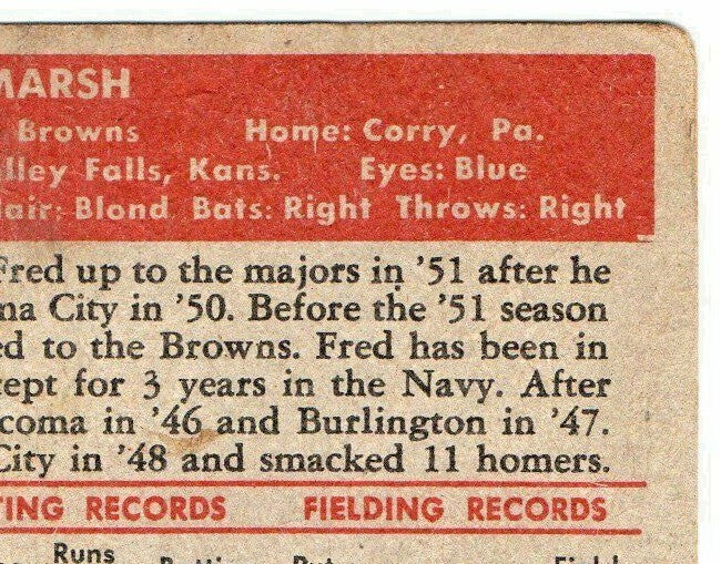 1952 TOPPS # 8 FRED FRANCIS MARSH - ST. LOUIS BROWNS  - ROOKIE CARD
