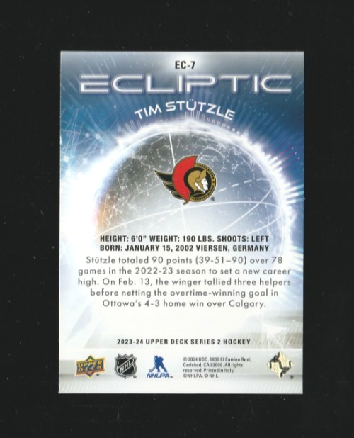 2023-24 UD Upper Deck Series 2  Ecliptic Ec-7  -  Tim Stutzle -  Ottawa Senators