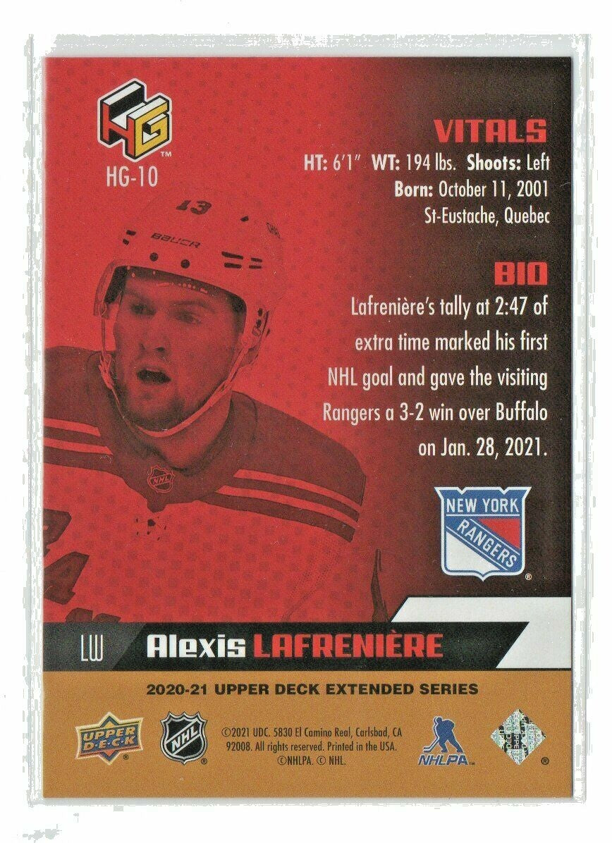 ALEXIS LAFRENIERE - 2020/21 UPPER DECK EXTENDED SERIES HoloGrFx  GOLD ROOKIE SP