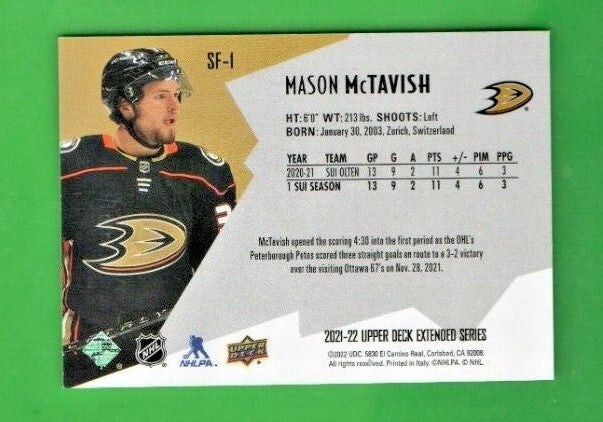 Mason McTavish   2021-22 UD Extended SPxFinite Radiance Silver #SF-1   2319/2999