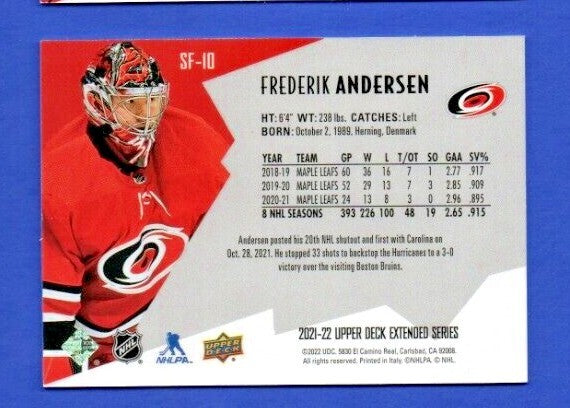 Frederik Andersen 2021-22 UD Extended SPxFinite Radiance Silver #SF-10 0257/2999