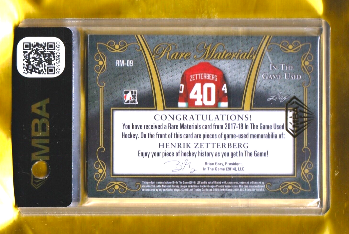 2017 ITG Used Rare Materials Henrik Zetterberg PATCH /15 #RM-09    MBA AUTHENTIC