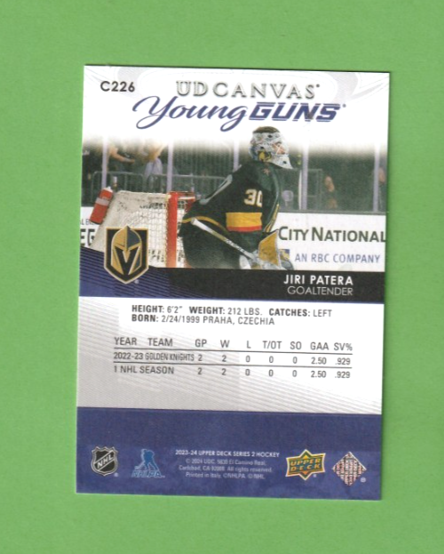 2023-24 Upper Deck  - Jiri Patera - Young Guns Canvas #C226 Vegas Golden Knights