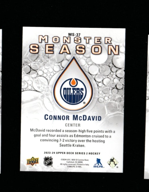 2023-24 UD Monster Season - CONNOR McDAVID - Edmonton Oilers - Card# MS-37
