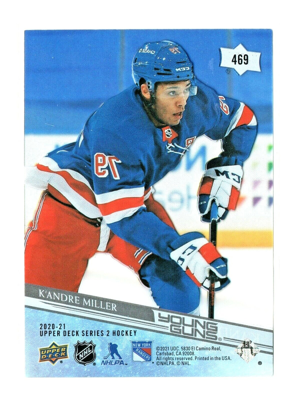 2020-21 UD Series 2 Young Guns Clear Cut #469 K'Andre Miller - New York Rangers 