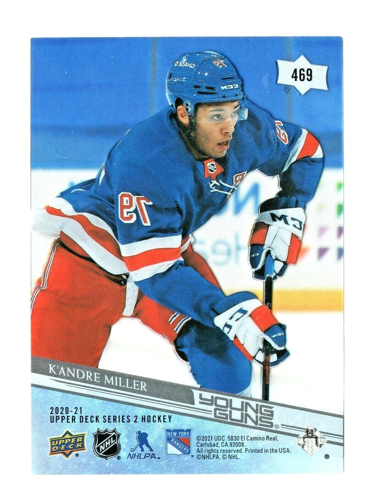 2020-21 UD Series 2 Young Guns Clear Cut #469 K'Andre Miller - New York Rangers 