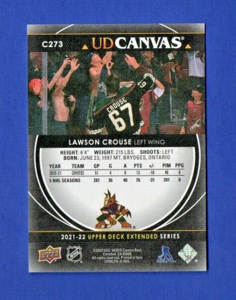 2021-22 UD Extended Series UD Canvas Black #C273 Lawson Crouse - Arizona Coyotes
