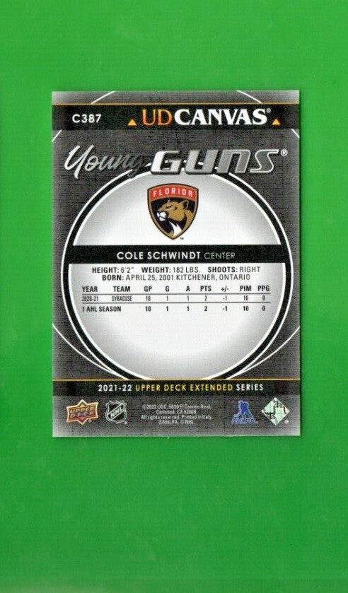 2021-22 Extended Series UD Canvas Black Young Guns #C387 Cole Schwindt  Panthers