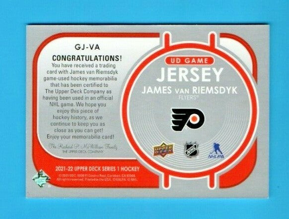 2021-22 Series 1 Game Jersey Relic #GJ-VA James van Riemsdyk - Flyers - Orange