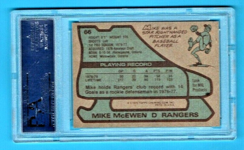 Mike McEwen 1979-80 TOPPS Hockey #66 New York Rangers PSA NM-MT 8 