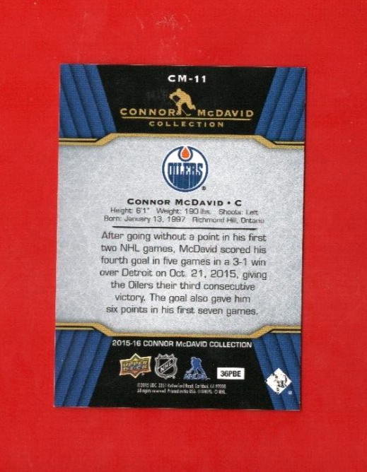2015-16 CONNOR MCDAVID Rc Collection Card# CM-11 Edmonton Oilers Rookie