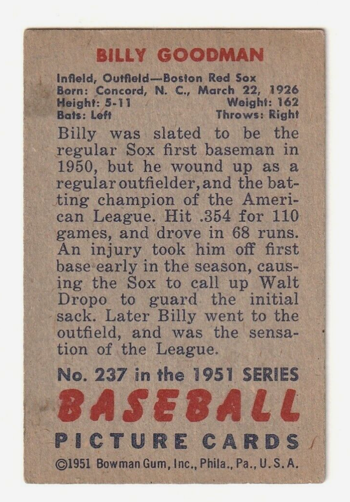 1951 Bowman #237   -   Billy Goodman  -  Boston Red Sox   -  EX-NRMT