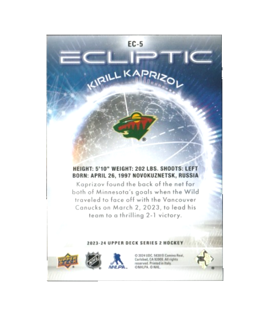 2023-24 UD Upper Deck Series 2  Ecliptic Ec-5 - Kirill Kaprizov - Minnesota Wild