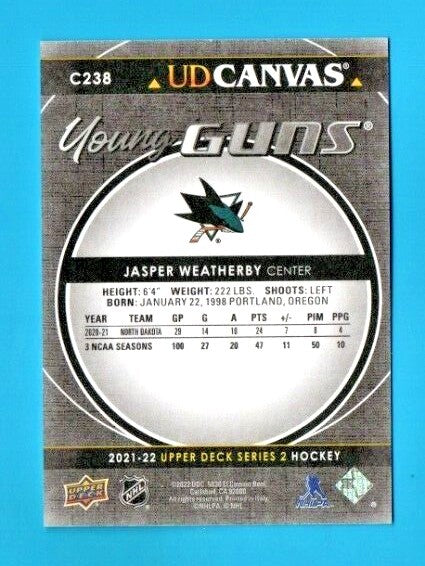 Jasper Weatherby Young Guns BLACK Canvas 2021-22 Upper Deck Hockey Series 2 C238