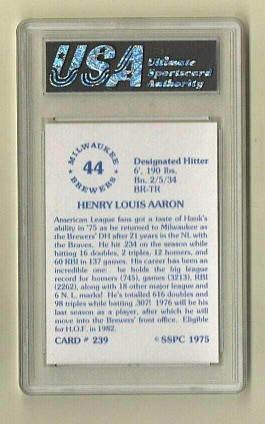  1975 SSPC #239 - Hank Aaron - Graded USA 8 NM-MT  -  *Milwaukee Brewers* HOF