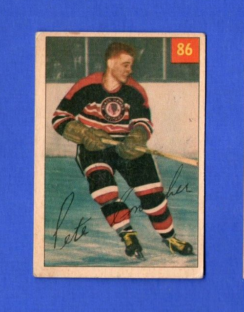 1954-55 Parkhurst  -  Pete Conacher -  #86  -  Chicago Black Hawks  - Stats Back